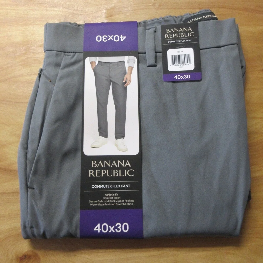 BANANA‎ REPUBLIC Commuter Flex Pants 40x30 Gray Travel Tech Performance Work NWT